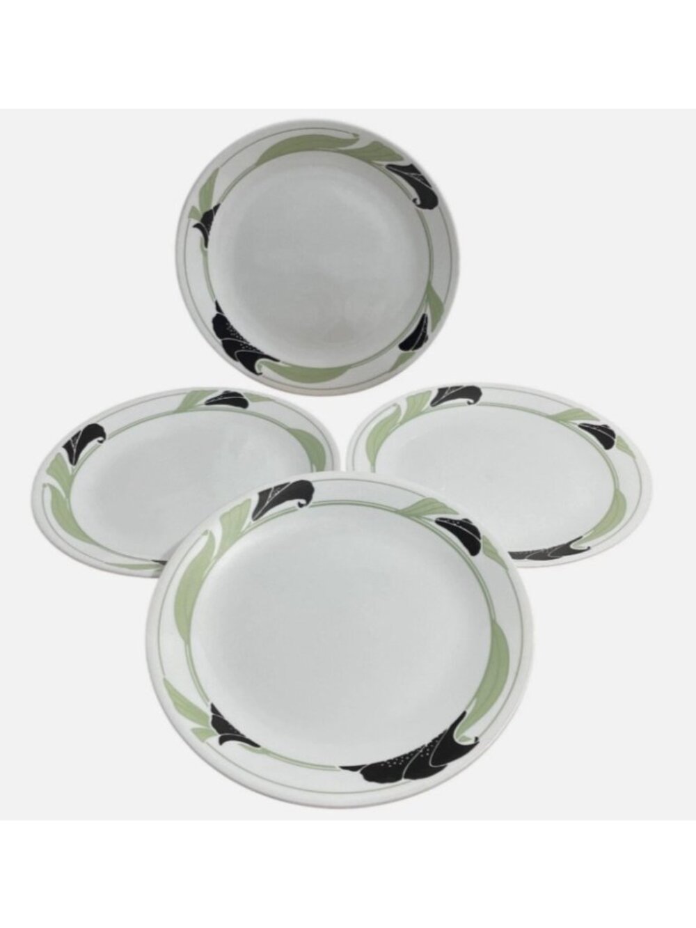 9 pcs CORELLE BLACK ORCHID - 4 Dinner plates, 4 bread plates, 1 mug EUC